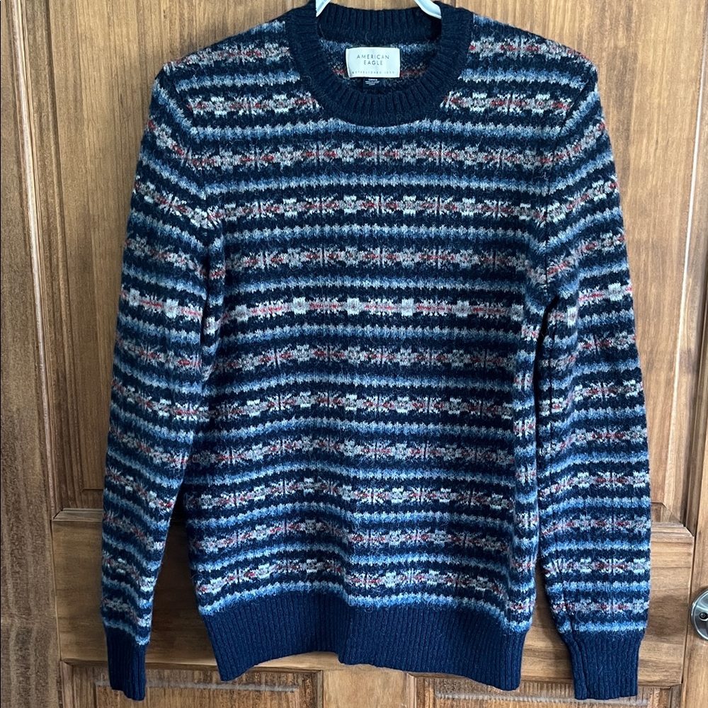 American Eagle Men's Multicolor Striped-patterned Crewneck Sweater-size small